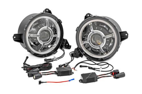 Rough Country - RCH5300 | Rough Country 9 Inch DRL Halo LED Headlights For Jeep Gladiator JT / Wrangler 4xe, JL, JL Unlimited (2018-2023) | DOT Approved