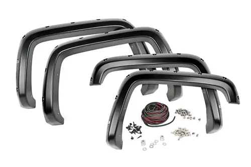 Rough Country - F-C11111 | Rough Country Pocket Fender Flare For GMC Sierra 2500 HD / 3500 HD 2WD/4WD (2011-2014) | Flat Black