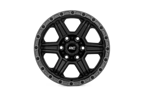 Rough Country - 79170912B | Rough Country 79 Series Wheel | One-Piece / Semi Gloss Black With Gunmetal Ring / 17x8.5 / 6x5.5 / 0mm