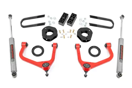 Rough Country - 110430RED | Rough Country 3.5 Inch Lift Kit For Chevy Silverado 1500 (2025-2025) | Red Finish, Strut Spacers With N3 Rear Shocks