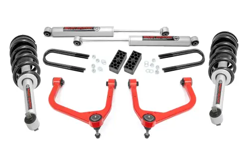 Rough Country - 110431RED | Rough Country 3.5 Inch Lift Kit For Chevy Silverado 1500 (2025-2025) | Red Finish, Strut Spacers With N3 Rear Shocks