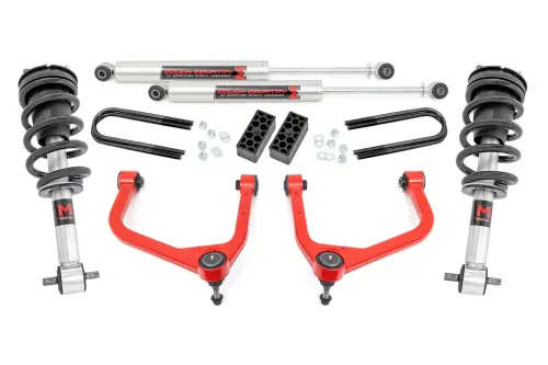 Rough Country - 110440RED | Rough Country 3.5 Inch Lift Kit For Chevy Silverado 1500 (2025-2025) | Red Finish, M1 Struts With M1 Rear Shocks