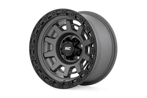 Rough Country - 85150813 | Rough Country 85 Series Wheel | One-Piece / Simulated Beadlock / Gunmetal Gray/Black / 15X8 / 5x4.5 / -19mm