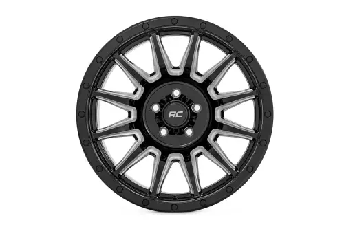 Rough Country - 90201812M | Rough Country 90 Series Wheel | One-Piece / Gloss Black With Machined Spokes / 20x10 / 6x5.5 / -19mm