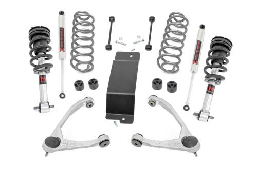 Rough Country - 19340 | Rough Country 3.5 Inch Suspension Lift Kit Forged UCAs For Chevrolet Suburban, Tahoe, Avalanche / GMC Yukon, Yukon XL (2007-2020) | Aluminum Finish, M1 Struts With M1 Rear Shocks