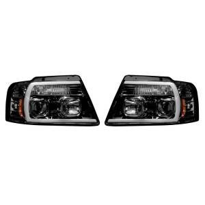 264198BKC | Projector Headlights w/ Ultra High Power Smooth OLED HALOS & DRL – Smoked / Black
