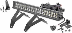 70779DRL | Rough Country 20 Inch LED Light Bar & Bumper Kit For Ram 1500 | 2019-2023 | Black Series With White DRL