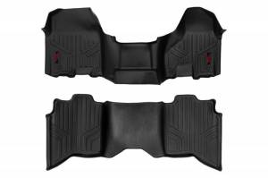 M-31313 | Rough Country Floor Mats Front & Rear For Ram 1500 2/4WD (2012-2018) / 1500 Classic (2019-2023) | Crew/Mega Cab, Half Length Floor Console