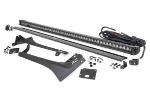 70066 | Rough Country 50 Inch LED Light Bar Upper Windshield Mount Kit For Jeep Gladiator JT / Wrangler JL | 2018-2023 | Black Series With White DRL, Single Row