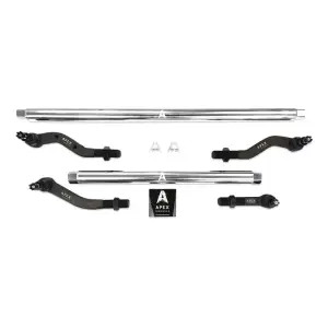 KIT125 | Apex Chassis Steering Kit 2.5 ton Tie Rod & Drag Link / DANA 44 / No Flip 4.5" Or Less For Jeep Wrangler / Gladiator (2018-2024) | Polished Aluminum