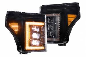 LF505-A-ASM | Morimoto XB LED Headlights With Amber Side Marker, Sequential Turn Signal, Amber DRL For Ford Super Duty | 2011-2016 | Pair