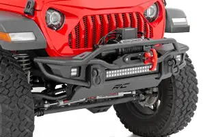 Rough Country - 10647 | Rough Country Front Winch Tubular Bumper With Skid Plate, LED Pods & Light Bar For Jeep Gladiator JT / Wrangler 4xe, JK, JK Unlimited, JL, JL Unlimited | 2018-2023 - Image 2