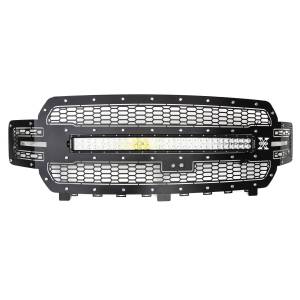 7315751 | T-Rex Laser Torch Series Grille | Laser Cut Pattern | Mild Steel | Black | Chrome Studs | 1 Pc | Replacement | Incl. 30 in. LED