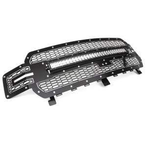 T-Rex Billet - 7315751 | T-Rex Laser Torch Series Grille | Laser Cut Pattern | Mild Steel | Black | Chrome Studs | 1 Pc | Replacement | Incl. 30 in. LED - Image 4