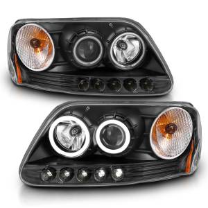 111097 | Anzo USA Projector Headlights w/ RX Halo Black & LED 1pc (1997-2003 F150 | 1997-2002 Expedition)