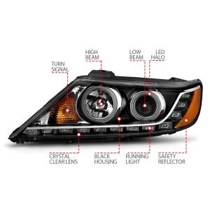 Anzo USA - 111248 | Anzo USA Projector Headlights w/ RX Halo Black (2011-2013 Sorrento) - Image 4