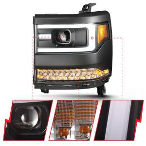 Anzo USA - 111375 | Anzo USA Projector Headlights Plank Style Black w/ Sequential Turn Signal (2016-2018 Silverado 1500) - Image 2