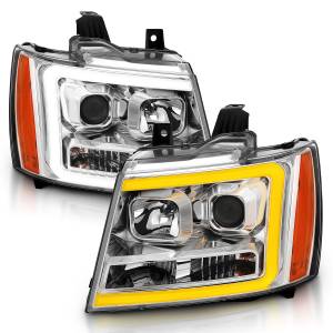 111403 | Anzo USA Projector Headlights Plank Style w/ Switchback Chrome (2007-2013 Avalanche | 2007-2014 Suburban, Tahoe)