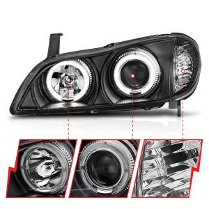 Anzo USA - 121077 | Honda Civic Projector Headlights w/ Halo Black (2000-2001 I-30 | 2002-2004 I-35) - Image 2