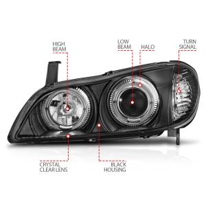 Anzo USA - 121077 | Honda Civic Projector Headlights w/ Halo Black (2000-2001 I-30 | 2002-2004 I-35) - Image 4