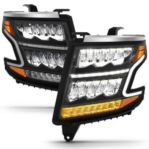111478 | Anzo USA Led Headlight Plank Style Black w/ Sequential Signal (2015-2020 Suburban, Tahoe)