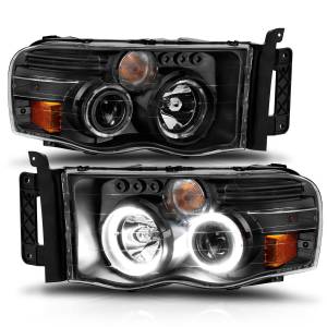 111490 | Anzo USA Projector Headlights w/ Halo Black Clear (2002-2005 Ram 1500 | 2003-2005 Ram 2500, 3500)