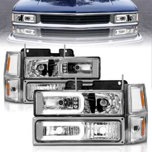 Anzo USA - 111529 | Anzo USA Crystal Headlights w/ Light Bar Chrome Housing w/ Signal & Side Markers 8pcs (1994-1998 C,K1500 | 1994-2000 C,K2500, 3500 | 1994-1999 Suburban, Tahoe) - Image 6