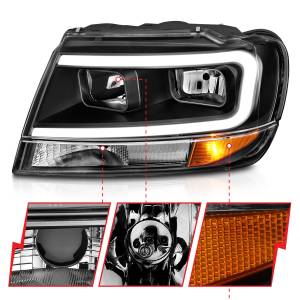 Anzo USA - 111537 | Anzo USA Crystal Headlights w/ Light Bar Black (1999-2004 Grand Cherokee) - Image 2