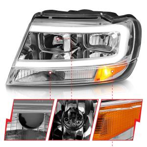 Anzo USA - 111538 | Anzo USA Crystal Headlights w/ Light Bar Chrome (1999-2004 Grand Cherokee) - Image 2