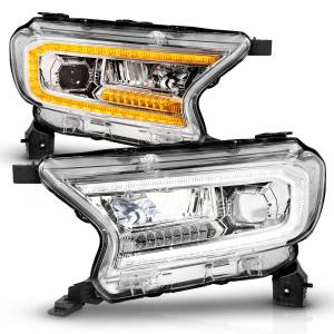 111614 | Anzo USA Full LED Chrome Housing w/DRL & Initiation Feature Sequential Signal Square Projector Headlights (2019-2023 Ranger)