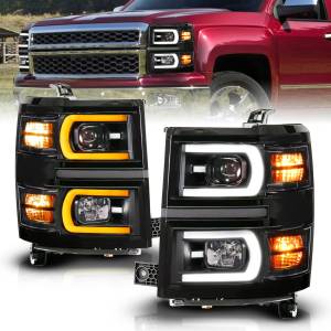 Anzo USA - 111617 | Anzo USA Black Housing Dual Switchback + Sequential LED Tube Square Projector Headlights (2014-2015 Silverado 1500) - Image 6