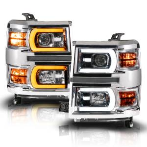 Anzo USA - 111618 | Anzo USA Chrome Housing Dual Switchback + Sequential LED Tube Square Projector Headlights (2014-2015 Silverado 1500) - Image 2