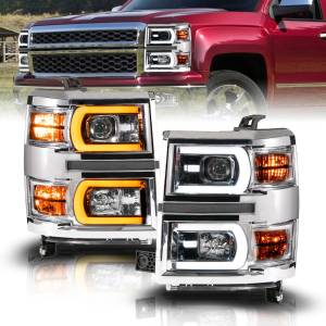 Anzo USA - 111618 | Anzo USA Chrome Housing Dual Switchback + Sequential LED Tube Square Projector Headlights (2014-2015 Silverado 1500) - Image 6