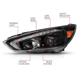 Anzo USA - 121564 | Anzo USA Projector Headlights w/ Light Bar Switchback Black Housing w/ DRL (2015-2018 Focus) - Image 4