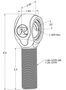 Ridetech - RT90002897 | RideTech R-Joint XL 1 ¼”-12 LH.  Includes spacers to create 9/16" I.D. and 2-5/8" width - Image 2