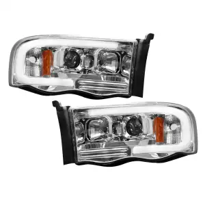 264191CLC | Recon Projector Headlights OLED Halos & DRL in Clear/Chrome (2002-2005 Ram 1500, 2003-2005 Ram 2500, 3500)