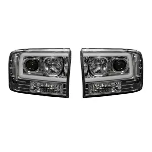 264192CLC | Recon Projector Headlights OLED Halos & DRL in Clear/Chrome (1999-2004 F250, F350 Super Duty)