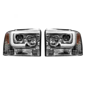 Recon Truck Accessories - REC264193CLC | Recon Projector Headlights OLED Halos DRL Clear/Chrome (2005-2007 F250, F350 Super Duty) - Image 1