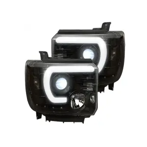 Recon Truck Accessories - REC264295BKC | Recon Projector Headlights w Smooth OLED DRLs & Halos in Smoked/Black (2014-2018 Sierra 1500, 2014-2019 Sierra 2500 HD, 3500 SRW, 2015-2019 Sierra 3500 HD DRW) - Image 1