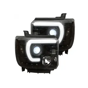 Recon Truck Accessories - REC264295BKCS | Recon Projector Headlights w OLED Amber DRLs & Scanning OLED Amber Turn Signals Smoked/Black (2014-2018 Sierra 1500, 2014-2019 Sierra 2500 HD, 3500 SRW, 2015-2019 Sierra 3500 HD DRW) - Image 1