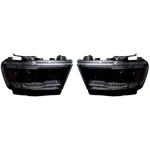 264376BKCS | Recon Projector Headlights OLED DRL & Scanning Switchback LED Signals Smoked/Black (2019-2023 Ram 1500 New Body StyleReplaces OEM halogen headlights ONLY)