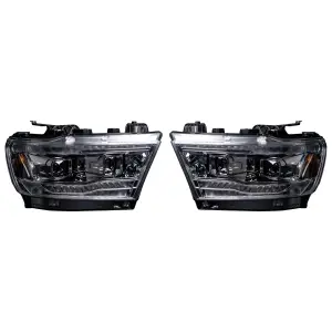 264376CLCS | Recon Projector Headlights OLED DRL & Scanning Switchback LED Signals Clear/Chrome (2019-2023 Ram 1500 New Body Style Replaces OEM halogen headlights ONLY)