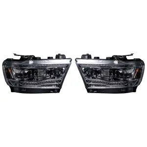 REC264376LEDCLCS | Recon LED Hi & Low Beam Recon Projector Headlights OLED DRL & Scanning Switchback LED Signals Clear/Chrome (2019-2023 Ram 1500 New Body StyleReplaces OEM halogen headlights ONLY)