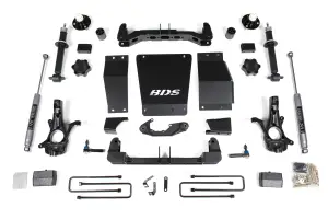 BDS712FS | BDS Suspension 4 Inch Lift Kit For Chevrolet Silverado / GMC Sierra 1500 4WD (2014-2018) | Factory Control Arm Is Cast Steel, Rear Block Kit Lift, Rear Fox 2.0 Performance Series Shock