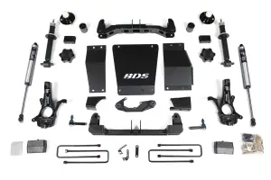 BDS713FS | BDS Suspension 4 Inch Lift Kit For Chevrolet Silverado / GMC Sierra 1500 4WD (2014-2018) | Factory Control Arm Is Aluminum/Stamped Steel, Rear Block Kit Lift, Rear Fox 2.0 Performance Series Shocks