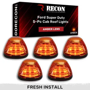 Recon Truck Accessories - 264143AM | Recon 5 Piece Cab Lights LED Amber Lens in Amber LED (1999-2016 F250, F350 Super Duty | DID NOT come with factory installed cab roof lights) - Image 2