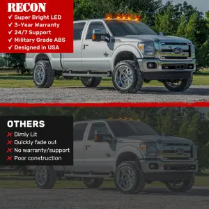 Recon Truck Accessories - 264143AM | Recon 5 Piece Cab Lights LED Amber Lens in Amber LED (1999-2016 F250, F350 Super Duty | DID NOT come with factory installed cab roof lights) - Image 4