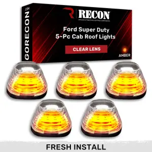 Recon Truck Accessories - 264143CL | Recon 5 Piece Cab Light Set LED Clear Lens in Amber (1999-2016 F250, F350 Super Duty |DID NOT come with factory installed cab roof lights) - Image 1