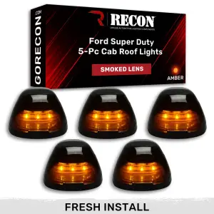 Recon Truck Accessories - 264143BK | Recon 5 Piece Cab Lights Smoked Lens Amber LEDs (1999-2016 F250, F350 Super Duty | DID NOT come with factory installed cab roof lights) - Image 2