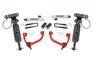 54557RED | Rough Country 3 Inch Lift Kit For Ford F-150 4WD (2014-2020) | Red Finish, Vertex Coilovers, Rear V2 Monotube Shocks